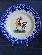 XIX sec. Vicentini Del Giglio ?  Piatto Popolare Ceramica Dipinto A Mano Gallo 