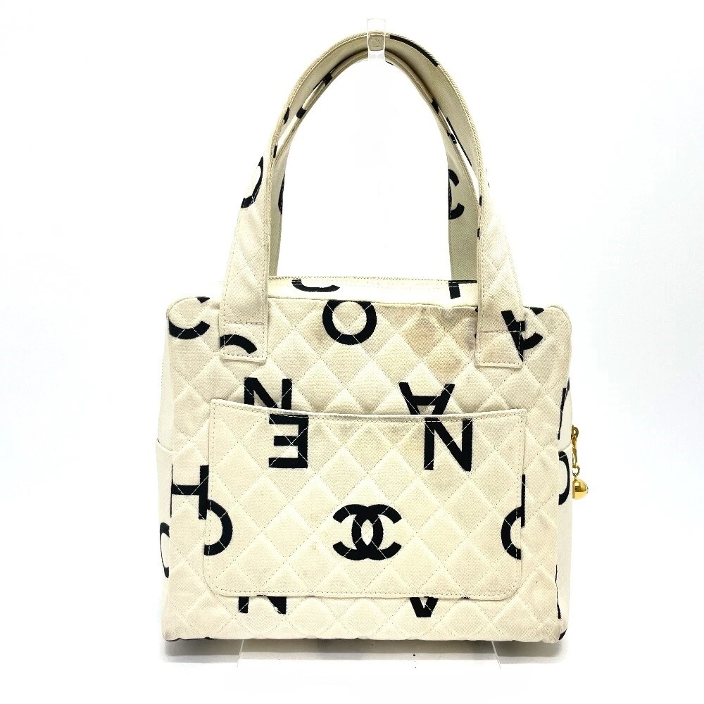 Chanel White CC Cotton Tote Bag Leather Cloth ref.328203 - Joli Closet