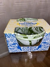 Enamelware Set of 2 Hand-Painted Bowls 3" High x 6.5" Wide Made in Columbia