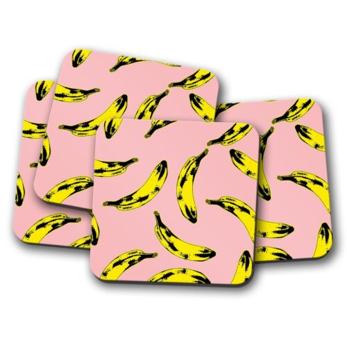 4 Set - Funky Bananas Coaster - Tropical Fruit Healthy Food Pink Fun Gift #14719 - Picture 1 of 1