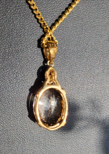 9k Yellow Gold Champagne Danburite & Diamond Amulet Pendant Necklace 47 cm - Picture 10 of 16