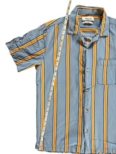 Urban Outfitters Mens Striped Short Sleeve Button-Up Shirt S Blue Yellow Orange - Picture 7 of 7