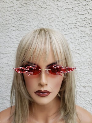 burning man sun glasses goggles costume jewelry red fire glitter