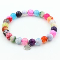 Armband Perlen Achat Craquelé Fuchsie Mehrfarbig 8 Mm. Made In Frankreich Ta