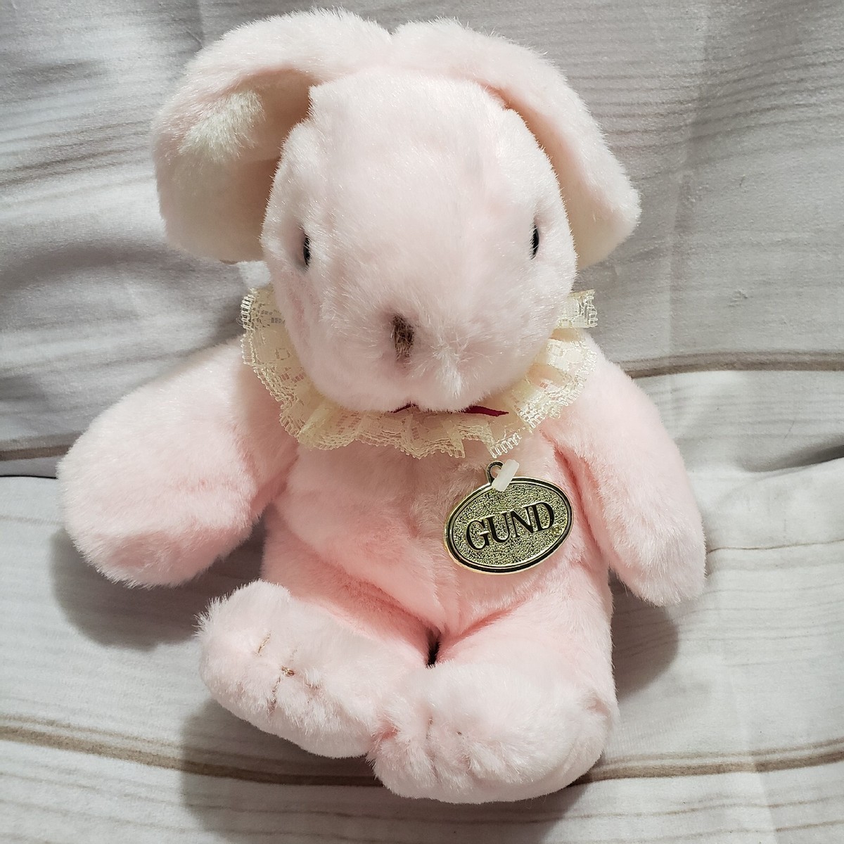 Gund Pink Rabbit Tubbi Bunn Plush Lace Collar Blue Eyes Vintage 7