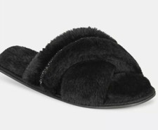 NEW International Concepts Faux Fur w Silver Crossband Fuzz Slippers, XL 11-12