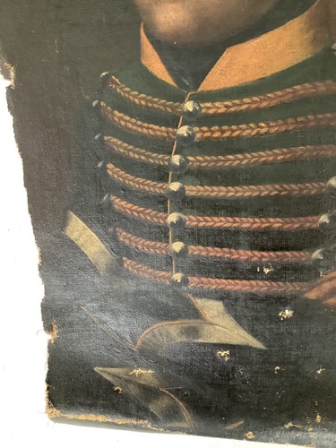 Antique French Oil Canvas 1850's - Military - Portrait of a Hussar - To Restore - Picture 5 of 9