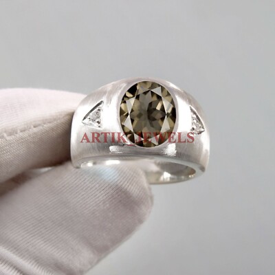 Natural Smoky Quartz Gemstone with 925 Sterling Silver Ring for Men's #5151