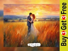 Passionate Romantic Sunset Couple Oil Painting Print 5"x7" on Matte Paper