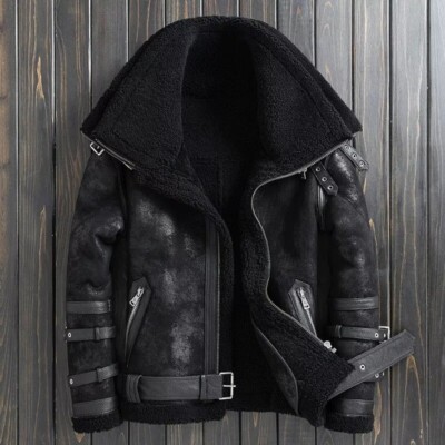 Real Leather B3 Bomber Aviator RAF Sheepskin Pilot Flying Double Collar Jacket