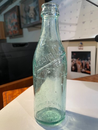 Vintage CHERO-COLA SODA BOTTLE 6 1/2oz Dublin GA BLOCK DESIGN Aqua Bubbles Glass