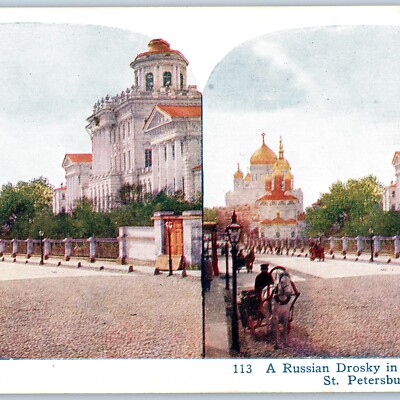 1925 St. Petersburg, Russia Drosky Royal Park Horse Cathedral Stereoview Vtg V38