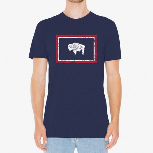 Wyoming Flag State Pride Hometown Triblend Mens T-Shirt - Vintage Navy - Picture 4 of 7