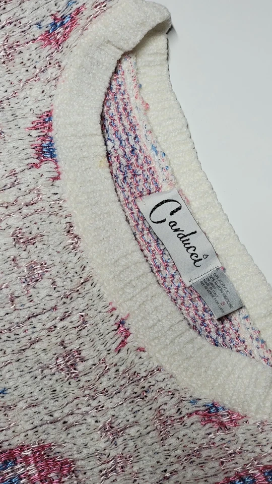 Suéter Vintage Carducci Para Mujer Pequeño Blanco Rosa Estampado Floral Hecho en Italia Foto 2 de 3