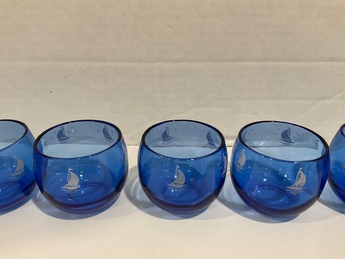 Set of 8 Hazel Atlas Depression Glass Sailboat Roly Poly Tumblers Cobalt Blue - Picture 13 of 19