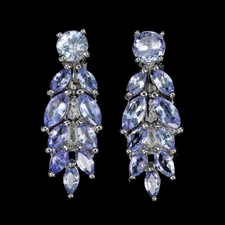 925 Sterling Silver Earrings Marquise Blue Tanzanite 5x2.5mm Gemstone Jewelry