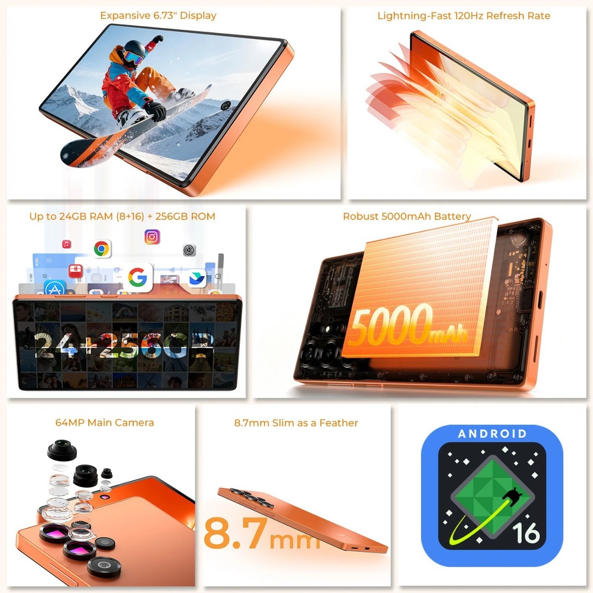 6,73 Zoll Oukitel C66 Ultradünn Smartphones 24GB+256GB Android 16