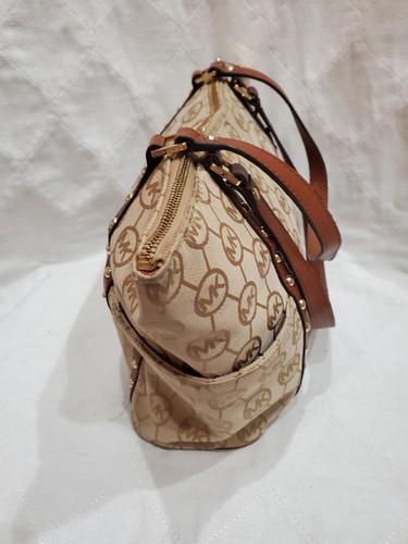 Michael Kors Signature Khaki Brown Studded Leather Handbag - Picture 8 of 19