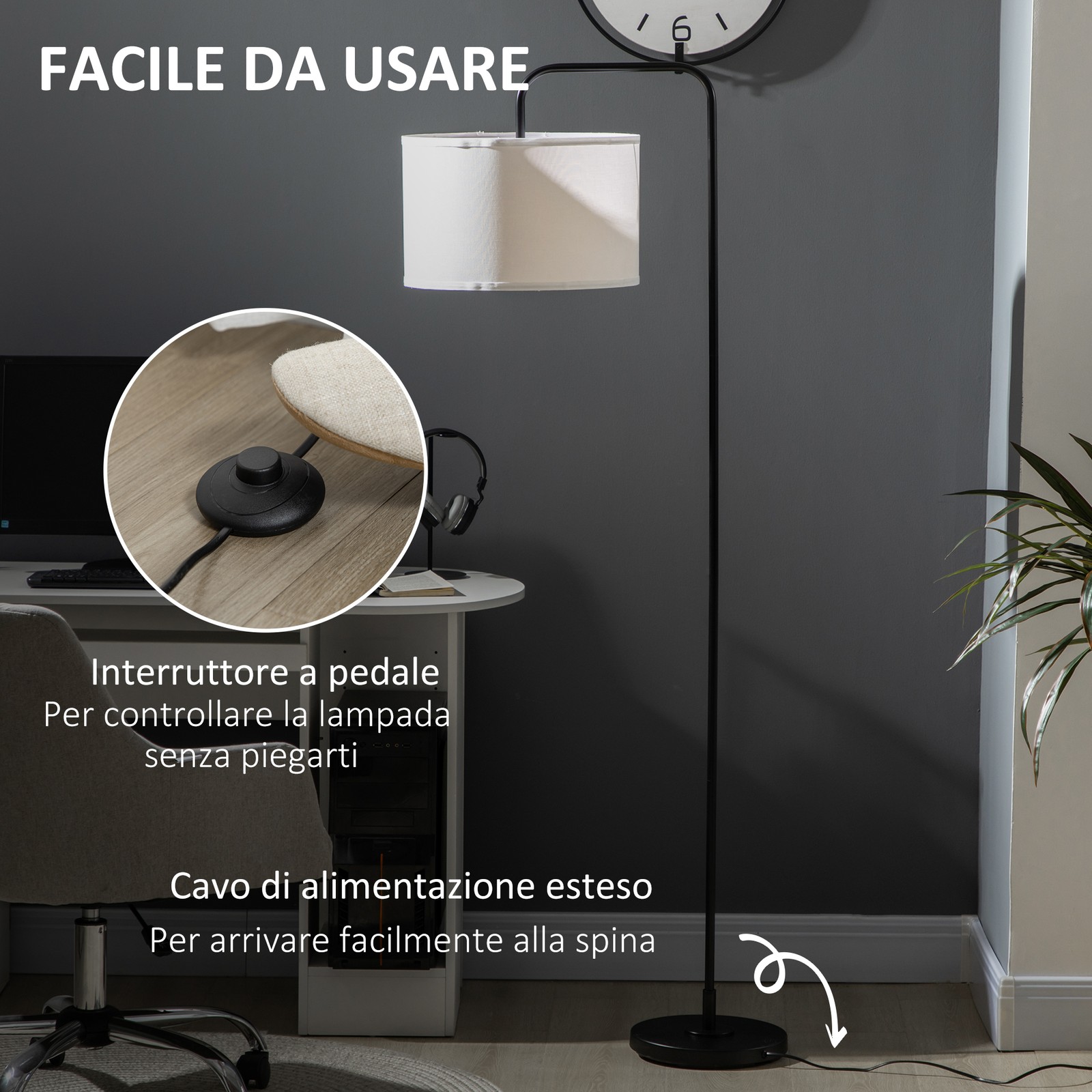 Lampada da Terra Moderna in Acciaio con Paralume in Tessuto foto 5
