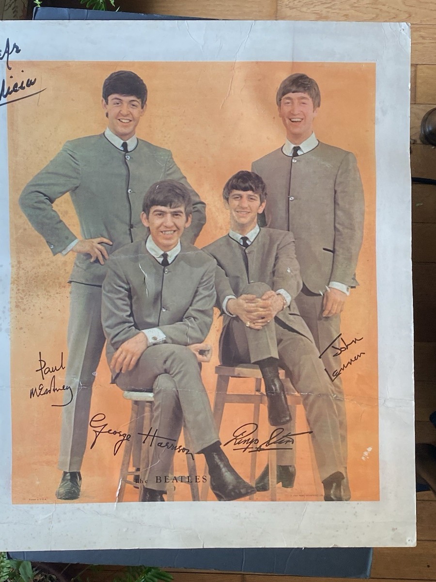 The Beatles 1964 Vintage Poster Printed Signatures Poor CondVery