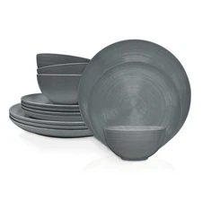 Melamine Dinnerware Set, 12-Piece, Service for 4, American Conventional (Grey)