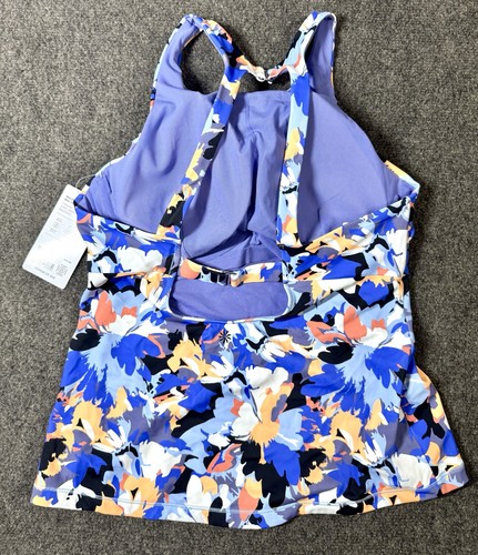 NWT! Athleta High Neck Maldives Tankini Swimsuit Top-Blue Floral-sz 40 B/C - Picture 3 of 4