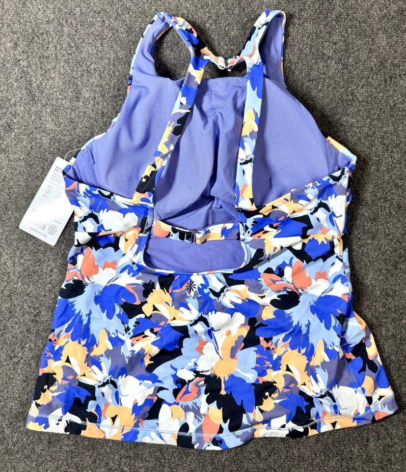 NWT! Athleta High Neck Maldives Tankini Swimsuit Top-Blue Floral-sz 40 B/C - Image 3 of 4