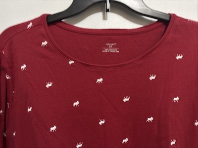 CJ Banks 2X Red w/ White Moose Print Casual 3/4 Sleeve Top