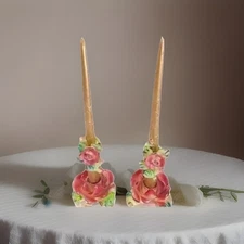 VTG Commodore Japan Rose Figural Candle Holders Climbers 4 pc Ceramic 40’s 50’s