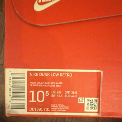 Nike Dunk Low Retro Midas Gold Tough Red White DD1391-701 USC Leather Sneaker