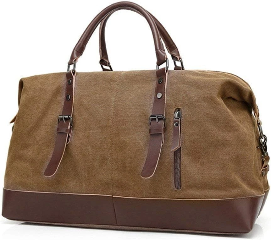 Große Reisetasche 55L Canvas mit PU-Leder Weekender Handgepäck Herren Damen TOP - Bild 2 von 4