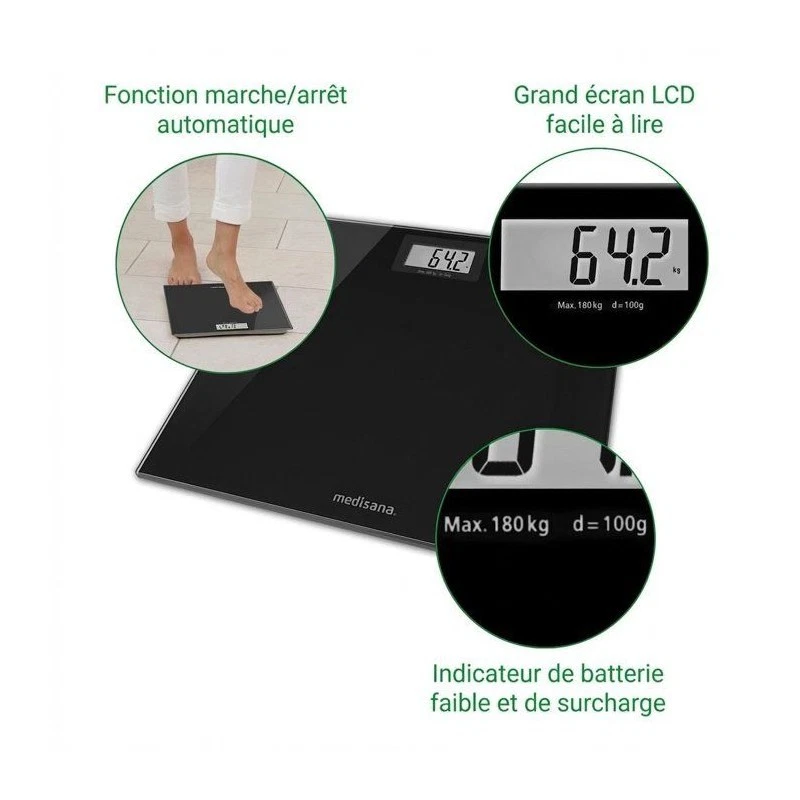 Pese-personne - MEDISANA - PS 402 - 180 kg max - Verre Noir - Photo 4/4