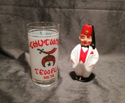 Thutmose Temple #74 San Francisco Glass & Shriner Fez Figurine A.E.A.O.N.M.S.