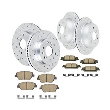 Front and Rear Brake Kit Drilled and Slotted Brake Rotors Ceramic Brake Pads ...