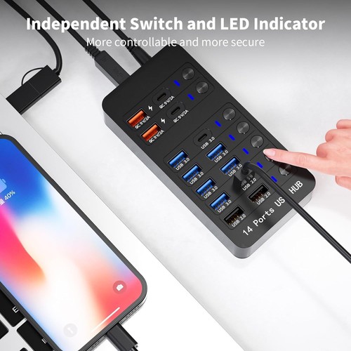Ultimate 14-Port USB Hub - Fast Data Transfer & Charging for Busy Professionals - Picture 6 of 9