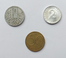 3 x Circulated Austria Coins: 2, 10, 50 groschen 1955-1968