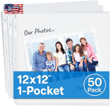 Dunwell 12X12 Scrapbook Refill Pages, 50 Pack for 3-Ring Binders