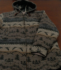 Vintage Woolrich USA Made Wool Hooded Blanket Zip Jacket Geese Trees Womens XL