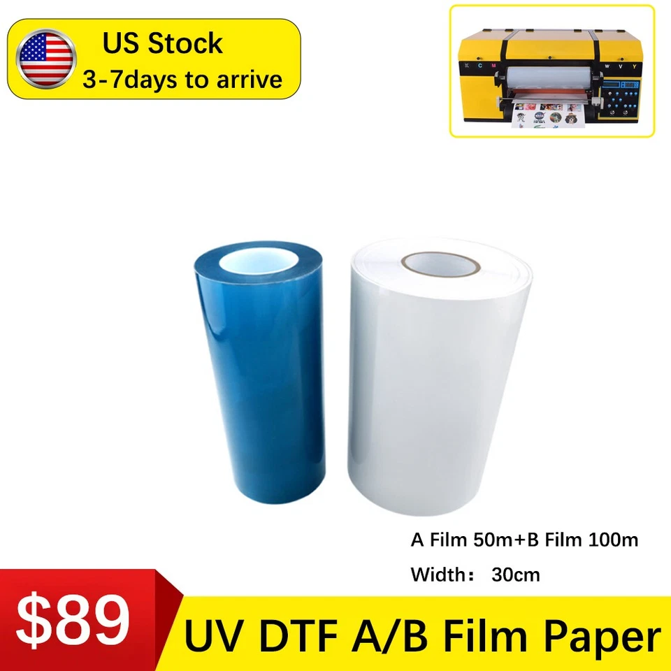 ACHI 2 Rolls AB Film Roll Transfer Sticker For A3 UV DTF Printer Per Roll US