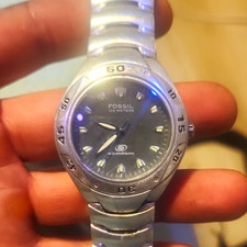Fossil Blue Men's 38mm Quartz Watch Black Dial Silver Bracelet 100m