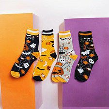 Women's Halloween Novelty Crew Socks 4 Pairs Cotton Blend Multicolor Ghost