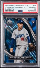 2024 TOPPS CHROME BLACK BLUE LAVA #18 YOSHINOBU YAMAMOTO RC 64/75 PSA 10