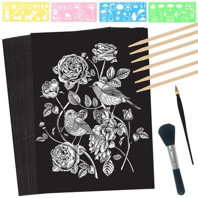 Scratch Paper Art Set, 50 Sheets 8x11in Black Coated Scratchboard Large Scrat...