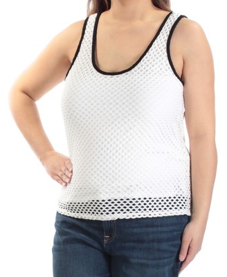 1. STATE Womens Ivory Textured Color Block Sleeveless Scoop Neck Top Size: XL