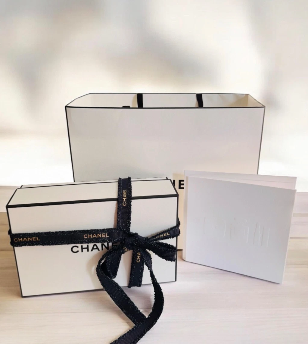 CHANEL COMPLETE CHANEL PACKAGING BOX GIFTING ACCESORIES CARDS DUST BAG ETC CHANEL Gift Bag Empty Gift Box 8.75 x 5.5 x 3 Drawstring  main image 4