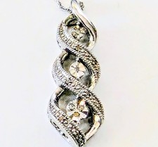 Sterling Silver 925 SS Diamond Chip Twist Pendant Necklace 20"