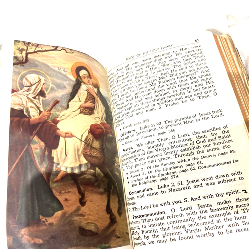 VTG 1950 St Joseph Daily Missal~Catholic White Leather Gold Gild in Original Box - Foto 14 di 21