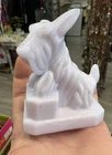 Boyd Glass Scottie JB Dog Figurine White Slag Milk Glossy Vintage Stamped