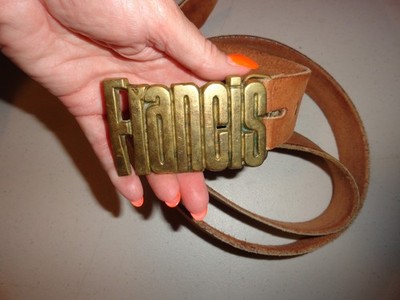 Vintage 1978 Solid Brass ''FRANCIS'' Baron Buckle Leather Belt w/ Buckle