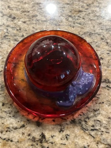 Fenton Red Hat Society - Hand Painted Red Glass Hat, Nice Condition, No Box